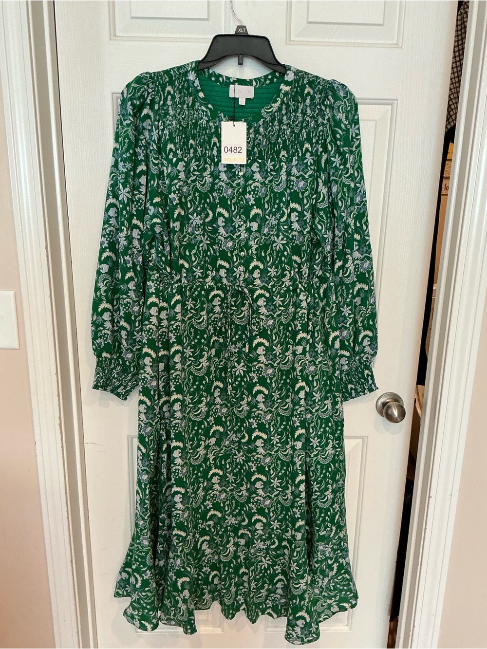 Sugarlips Green and White Floral Long Sleeve Midi Dress